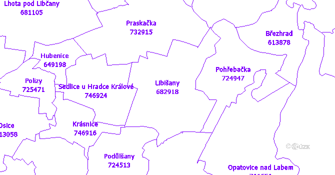 Katastrální mapa Libišany - přehledová mapa katastrálního území