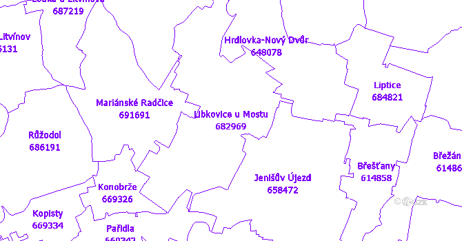 Katastrální mapa Libkovice u Mostu - přehledová mapa katastrálního území