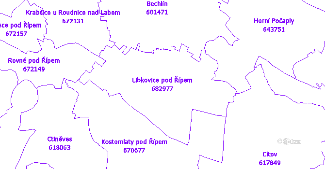 Katastrální mapa Libkovice pod Řípem - přehledová mapa katastrálního území
