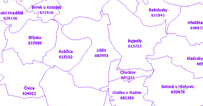 Katastrální mapa Liblín - přehledová mapa katastrálního území