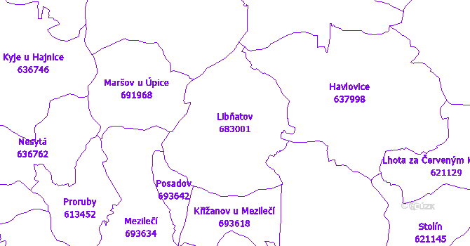 Katastrální mapa Libňatov - přehledová mapa katastrálního území