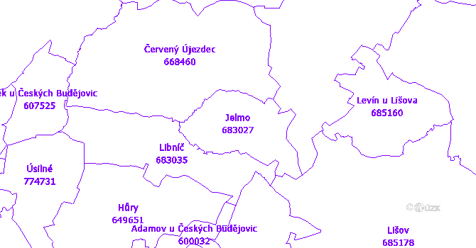 Katastrální mapa Jelmo - přehledová mapa katastrálního území