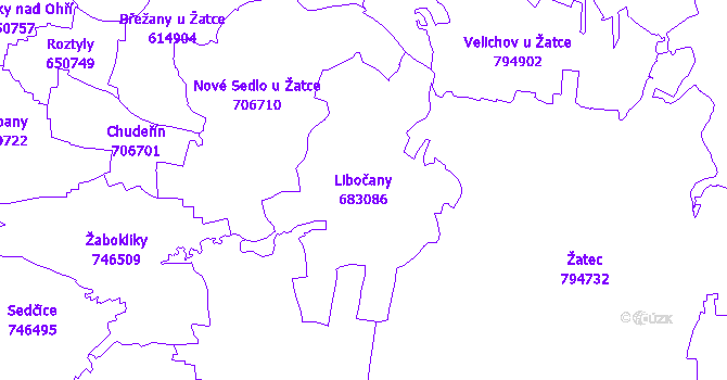 Katastrální mapa Libočany - přehledová mapa katastrálního území