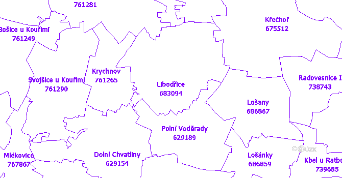 Katastrální mapa Libodřice - přehledová mapa katastrálního území
