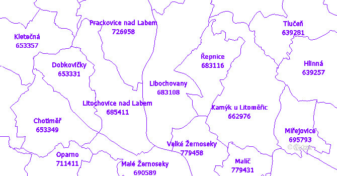 Katastrální mapa Libochovany - přehledová mapa katastrálního území