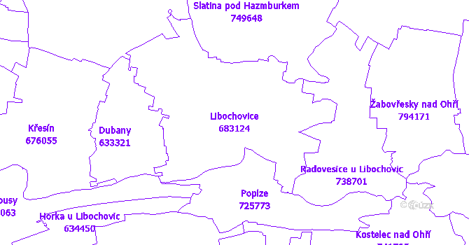 Katastrální mapa Libochovice - přehledová mapa katastrálního území