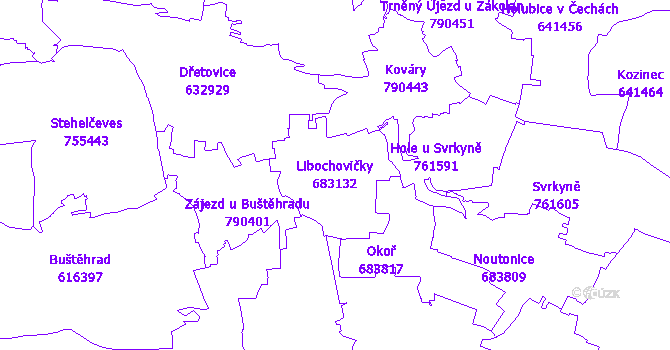 Katastrální mapa Libochovičky - přehledová mapa katastrálního území