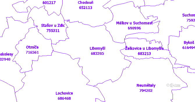 Katastrální mapa Libomyšl - přehledová mapa katastrálního území