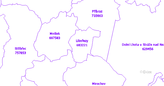 Katastrální mapa Libořezy - přehledová mapa katastrálního území