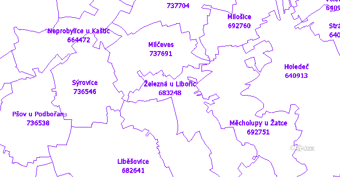 Katastrální mapa Železná u Libořic - přehledová mapa katastrálního území