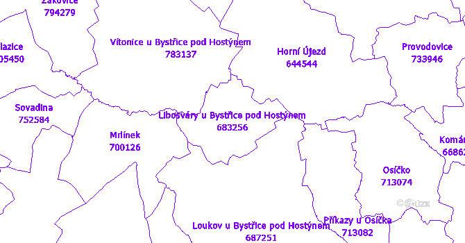 Katastrální mapa Libosváry u Bystřice pod Hostýnem - přehledová mapa katastrálního území