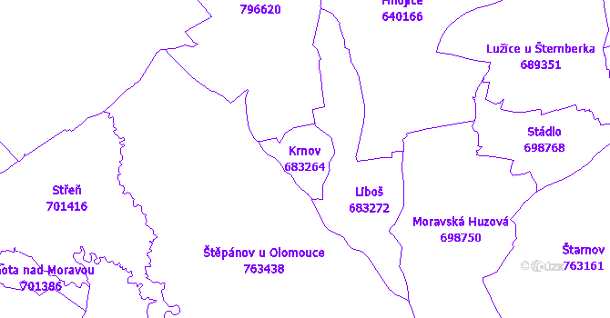 Katastrální mapa Krnov - přehledová mapa katastrálního území