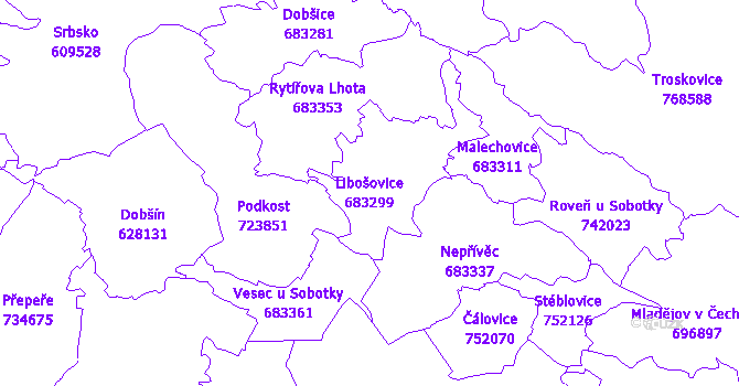Katastrální mapa Libošovice - přehledová mapa katastrálního území