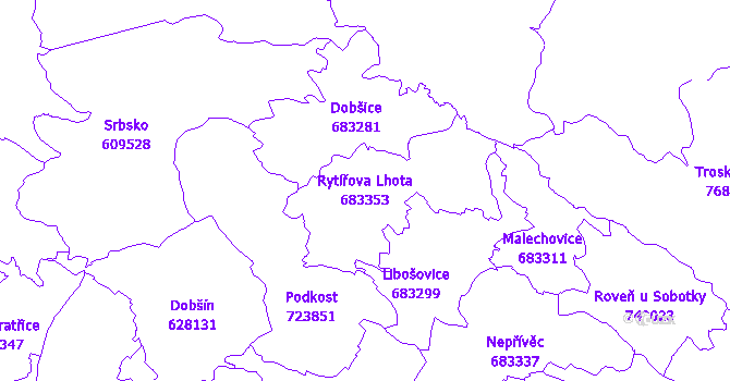 Katastrální mapa Rytířova Lhota - přehledová mapa katastrálního území