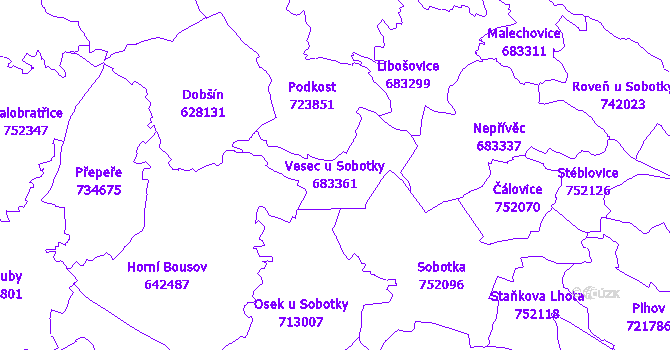 Katastrální mapa Vesec u Sobotky - přehledová mapa katastrálního území