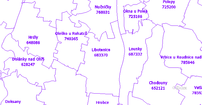 Katastrální mapa Libotenice - přehledová mapa katastrálního území