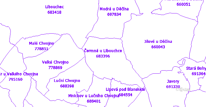 Katastrální mapa Čermná u Libouchce - přehledová mapa katastrálního území
