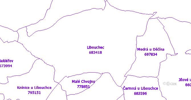 Katastrální mapa Libouchec - přehledová mapa katastrálního území
