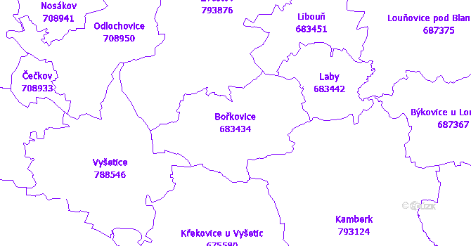 Katastrální mapa Bořkovice