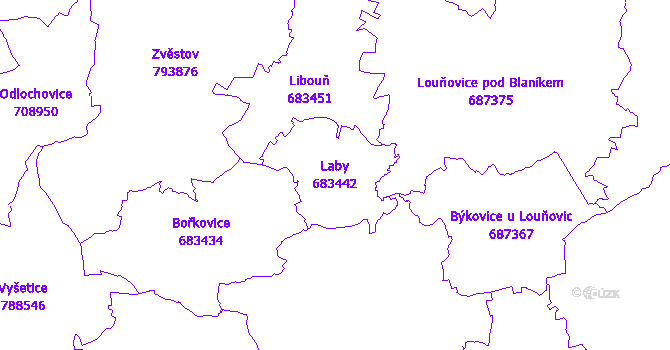 Katastrální mapa Laby - přehledová mapa katastrálního území