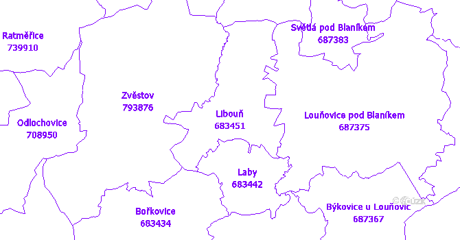 Katastrální mapa Libouň - přehledová mapa katastrálního území
