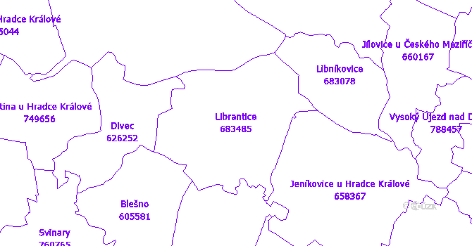 Katastrální mapa Librantice - přehledová mapa katastrálního území