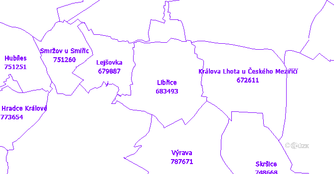 Katastrální mapa Libřice - přehledová mapa katastrálního území