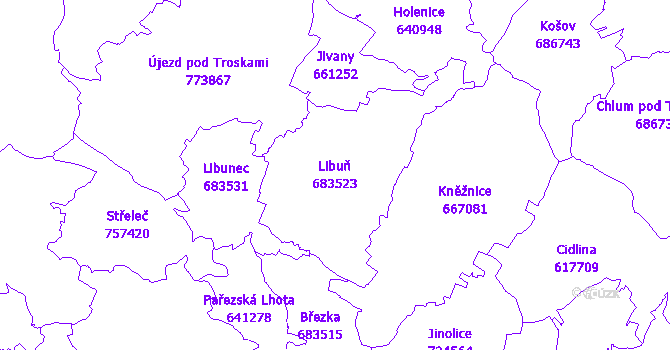 Katastrální mapa Libuň - přehledová mapa katastrálního území