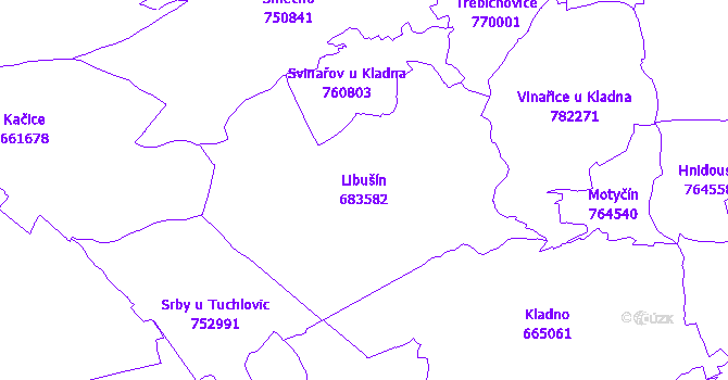 Katastrální mapa Libušín - přehledová mapa katastrálního území
