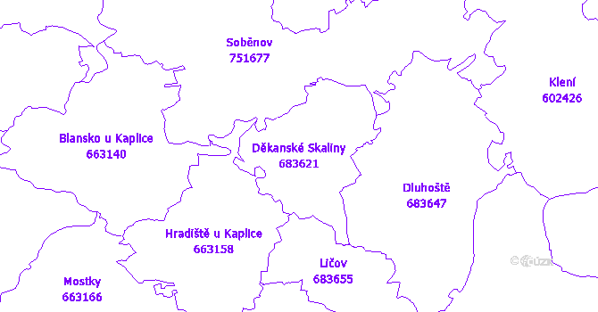 Katastrální mapa Děkanské Skaliny - přehledová mapa katastrálního území