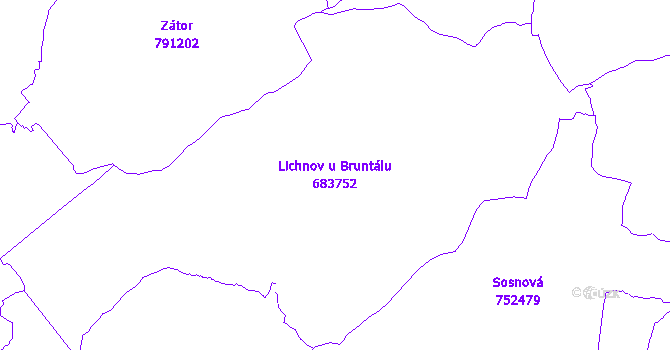 Katastrální mapa Lichnov u Bruntálu - přehledová mapa katastrálního území