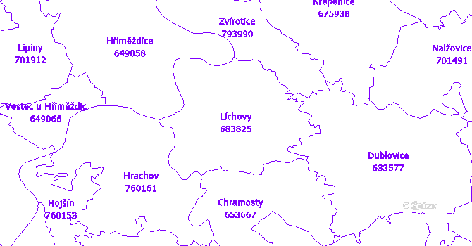Katastrální mapa Líchovy - přehledová mapa katastrálního území