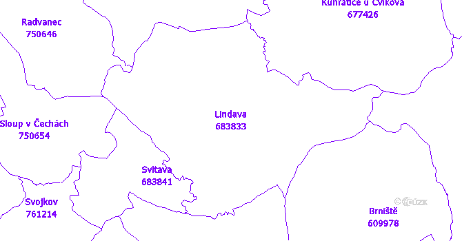 Katastrální mapa Lindava - přehledová mapa katastrálního území