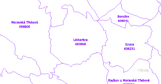 Katastrální mapa Linhartice - přehledová mapa katastrálního území