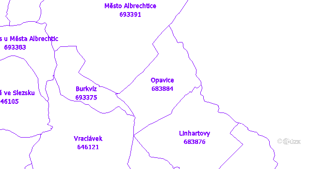 Katastrální mapa Opavice - přehledová mapa katastrálního území