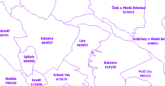Katastrální mapa Líny - přehledová mapa katastrálního území