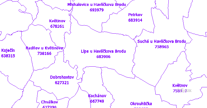 Katastrální mapa Lípa u Havlíčkova Brodu - přehledová mapa katastrálního území