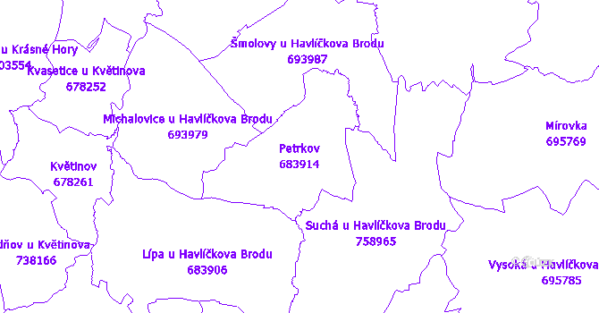 Katastrální mapa Petrkov - přehledová mapa katastrálního území