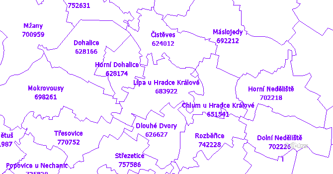 Katastrální mapa Lípa u Hradce Králové - přehledová mapa katastrálního území