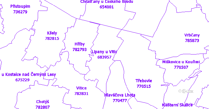 Katastrální mapa Lipany u Vitic - přehledová mapa katastrálního území