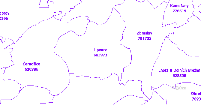 Katastrální mapa Lipence - přehledová mapa katastrálního území