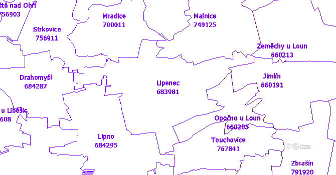 Katastrální mapa Lipenec - přehledová mapa katastrálního území