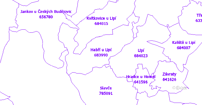 Katastrální mapa Habří u Lipí - přehledová mapa katastrálního území