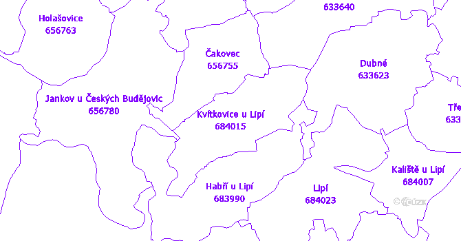 Katastrální mapa Kvítkovice u Lipí - přehledová mapa katastrálního území