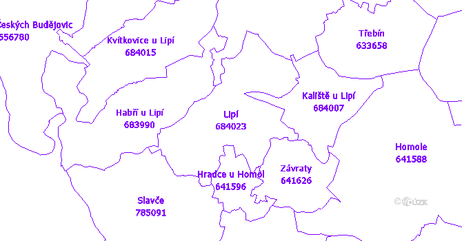 Katastrální mapa Lipí - přehledová mapa katastrálního území