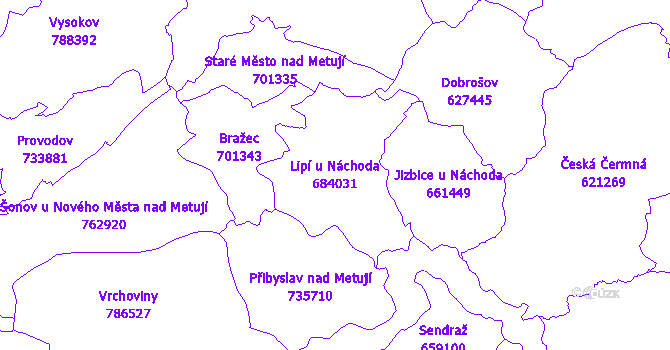 Katastrální mapa Lipí u Náchoda - přehledová mapa katastrálního území