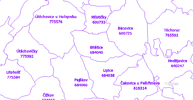 Katastrální mapa Bitětice