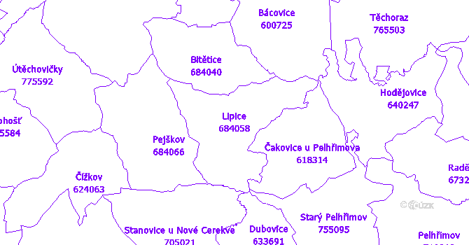 Katastrální mapa Lipice - přehledová mapa katastrálního území