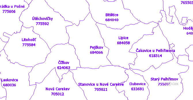 Katastrální mapa Pejškov - přehledová mapa katastrálního území