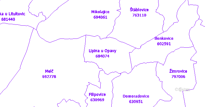 Katastrální mapa Lipina u Opavy - přehledová mapa katastrálního území